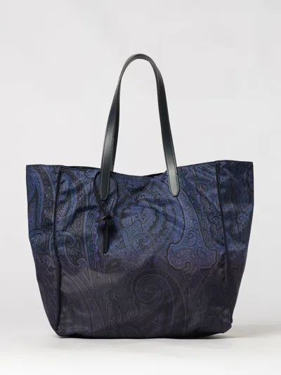 Etro Arnica Paisley Nylon Tote Bag With Double Leather Handles In Blue