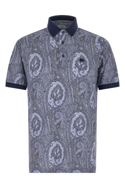 Etro Arnica Paisley Polo Shirt Ribbed Collar In Blue