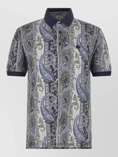 Etro Arnica Paisley Polo Shirt Short Sleeves In Blue