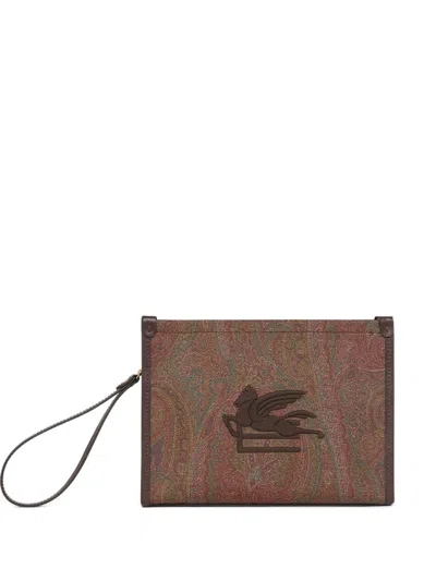Etro Arnica Pouch With Wristlet And Pegaso-embroidery In Pattern