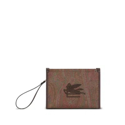 Etro Arnica Pegaso-embroidered Clutch Bag In Brown