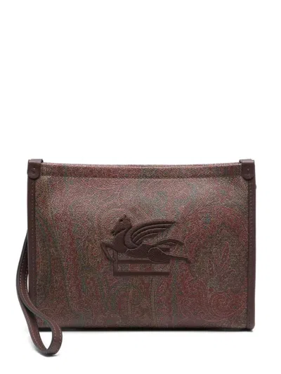 Etro Arnica Print Clutch In Brown