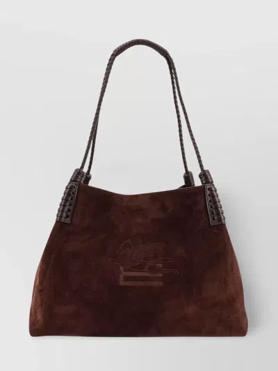Etro Arnica Suede Shopping Bag With Braided Handles In Brown