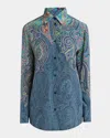 Shop Etro Arnica-print Button-down Tunic Blouse In Green Print 3