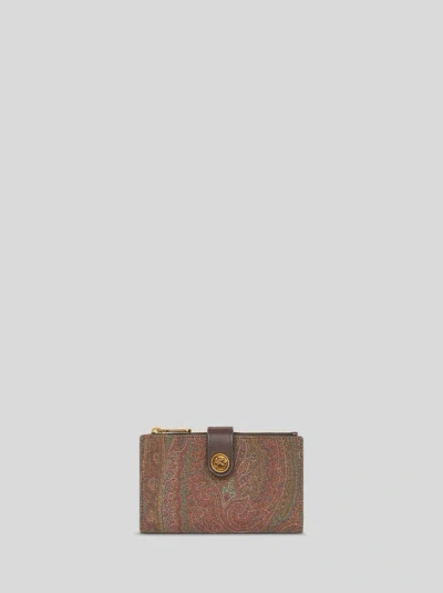 Etro Portemonnaie Mit Paisleymuster Aus Jacquardgewebe In Braun