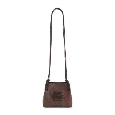 Etro Arnica Xs Shoulder Bag In Signature Brown Canvas In Gray