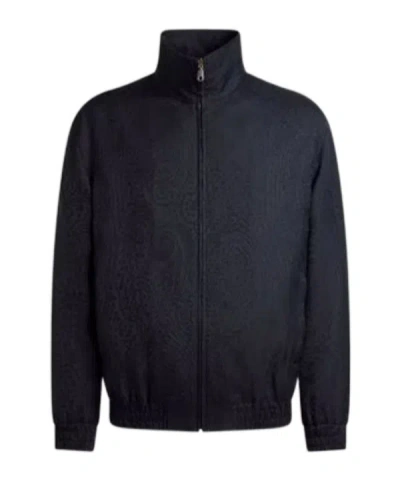 Etro Turtleneck Jacquard Jacket With Arnica Motif In Blue