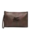 Etro Large Paisley Pouch With Pegaso Detail In Brown