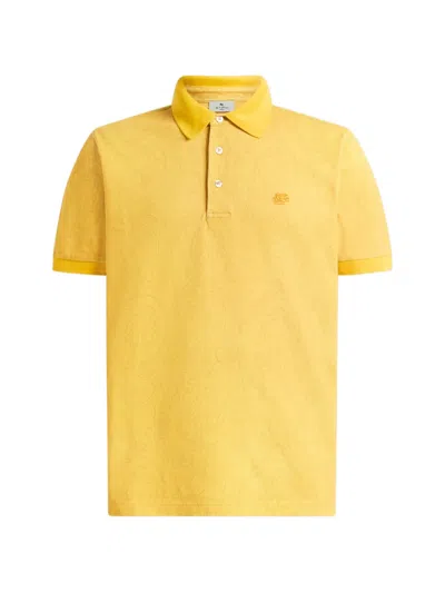 Etro Arnica-motif Cotton Polo Shirt In Yellow
