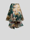 Etro Asymmetric Silk Midi Skirt With Floral Motif In Green