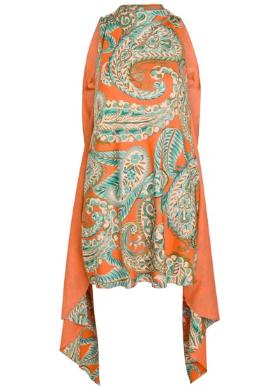 Etro Asymmetric Crepe Mini Dress In Multi
