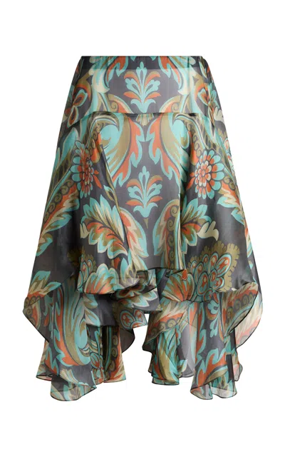 Etro Asymmetric High-low Paisley-silk Midi Skirt In Print