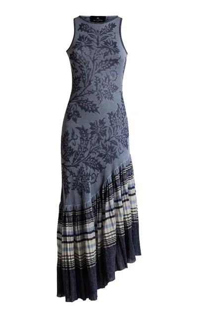 Etro Asymmetric Knit Midi Dress In Blue