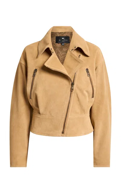 Etro Asymmetric Leather Jacket In Neutral