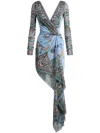Etro Lucky Charm Jersey Long-sleeve Twisted Asymmetric Dress In Blau