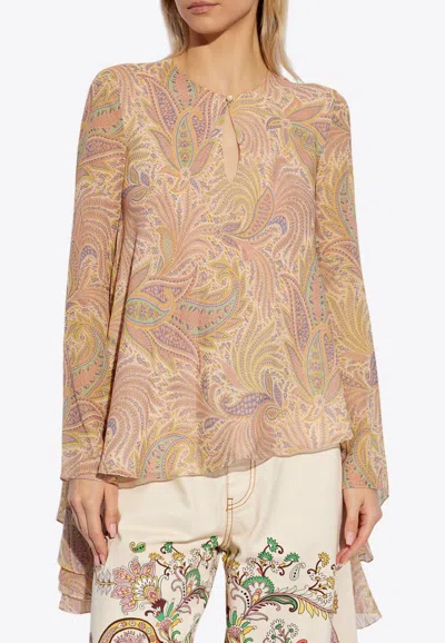 Etro Asymmetric Paisley Silk Blouse In Multicolor