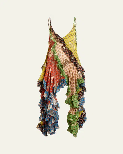 Etro Asymmetric Ruffle Midi Dress In Multi