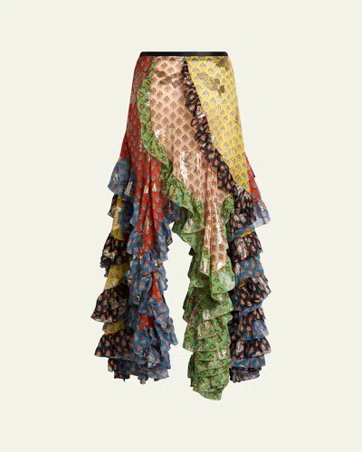 Etro Asymmetric Ruffled Maxi Skirt In Multi