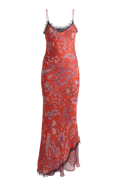 Etro Asymmetric Silk Maxi Dress In Red