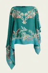 Etro Asymmetric Silk Poncho Top In Light Blue In Green