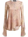 Etro Asymmetric Silk Top In Neutrals