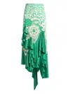 Etro Ruffled Printed Stretch-cady Midi Skirt In Green