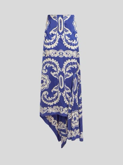 ETRO , ASYMMETRIC SKIRT WITH STENCIL FLORAL PRINT, WOMAN, ELECTRIC BLUE, SIZE 42