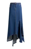 Etro Asymmetric Stretch-denim Maxi Skirt In Dark Wash