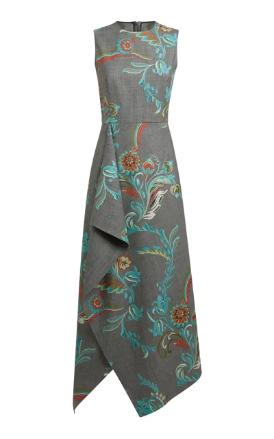Etro Asymmetric Wool-blend Midi Dress In Multi