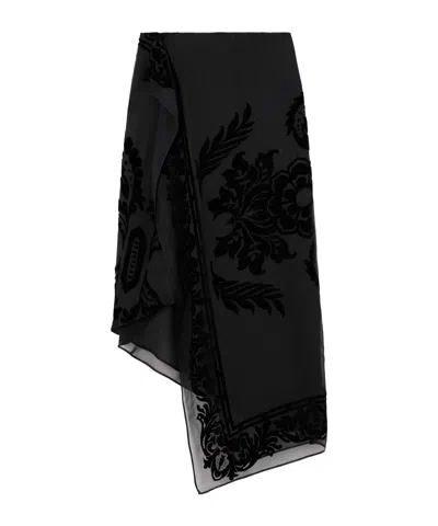 Etro Asymmetrical Cutout Midi Skirt In Black