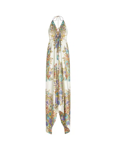 Etro Asymmetrical Dress With Bouquet Print In Multicolour