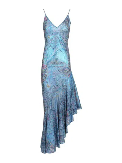 Etro Asymmetrical Dress With Ruffles In Blue