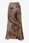 Etro Multicolour Flared Midi Skirt With Intricate Paisley Pattern In Brown
