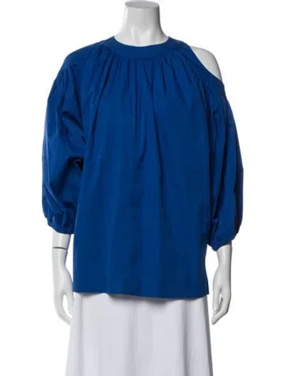 Pre-owned Etro Asymmetrical Three-quarter Sleeve Blouse In Blue
