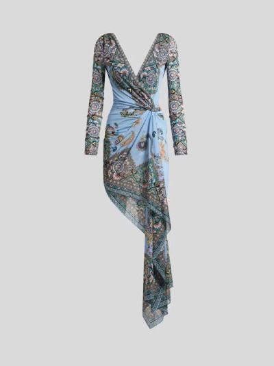 ETRO , ASYMMETRIC DRESS WITH PRINT, WOMAN, LIGHT BLUE, SIZE 40