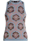 Etro Crystal Feather Embellished Foulard Knit Tank Top In Blau