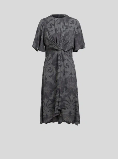 Etro , Printed Flared Dress, Grey, Size 44 In Grau