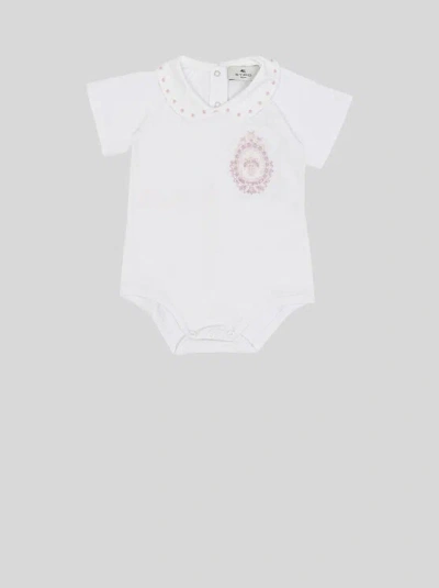 Etro Babygrow With Coat Of Arms Embroidery In White