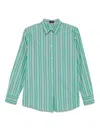 Etro Back Slit Striped Cotton Shirt In Green