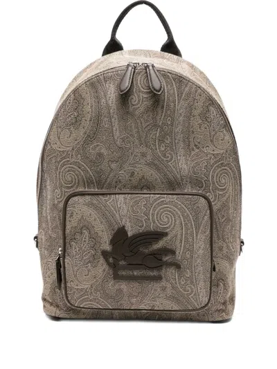 Etro Backpack Arnica Jacquard Beige In Brown