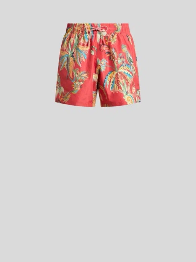 Etro , Badeshorts Mit Platziertem Print Mit Papageien Und Palmen, Herren, Rot, Grösse Xl In Multi