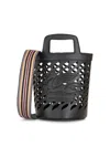Etro Black Bucket Bag With Multicolor Shoulder Strap And Pegasus Detail In Perforated Leather Woman In Black