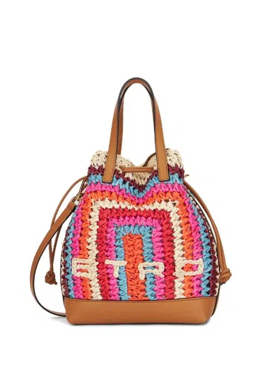 Etro Crochet Logo-detail Tote Bag In Brown