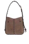 Etro Vulcano Medium Canvas Shoulder Bag In Vino