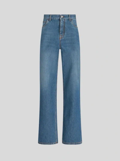 Etro Baggy Jeans In Navy Blue