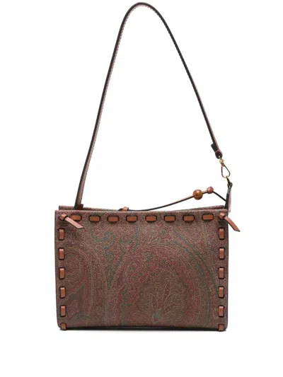 ETRO ETRO BROWN CALFSKIN SHOULDER BAG WITH PAISLEY PRINT