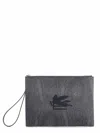 Etro Clutch Bag In Coated Cotton Canvas In Gray