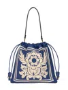 Etro Kalispera Flower Embroidered Leather Shoulder Bag In Blu Cobalto 1