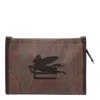 Etro Arnica Brown Clutch With Embroidered Logo On The Front And All-over Motif In Cotton Blend Woman In Brown