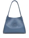 Etro Blue Calf Leather Shoulder Bag With Pegasus Emblem In Multicolor